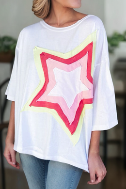 Women Colorblock Star Patched Oversized Tee | S-XL