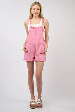 WASHED DENIM CASUAL OVERALLS - PINK