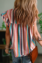 Women Striped Print Ruffle Cap Sleeve Top | S-XL