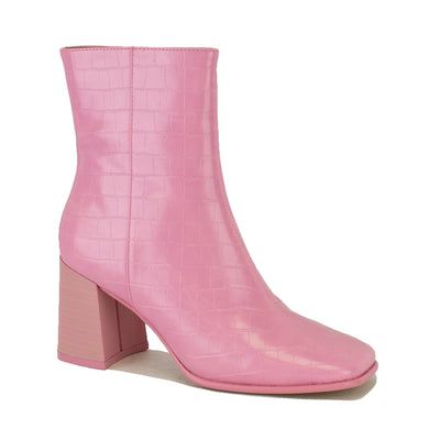 Beast Fashion Pink Crocodile Square Toe Boot