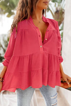 Half Buttoned Ruffle Tiered Long Sleeve Blouse