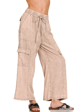 Wide Leg Cargo Pants- Ash Mocha