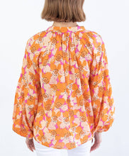 Orange Floral Print Loose Sleeve Shirt