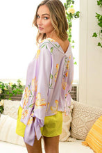 V-Neck Kimono Sleeve With Tie Floral Printed Top VT81312E