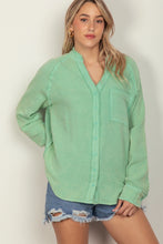 VERYJ OVERSIZED WASHED WOVEN TOP-SAGE