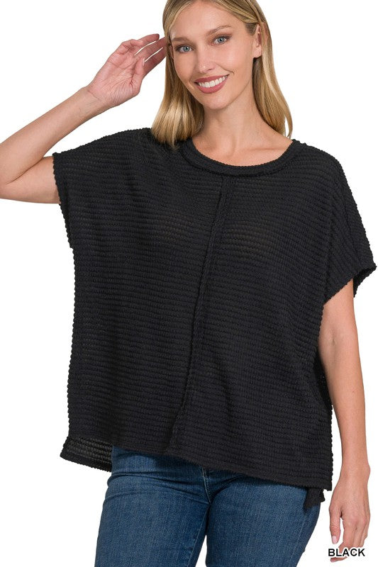 Dolman Short Sleeve Exposed Seam Top