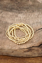 Gold tone multi size beaded bracelet stack 6 bracelets