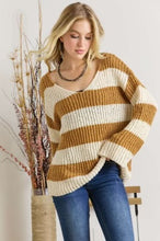 Wide VNeck Stripe Sweater Camel Beige