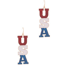 USA Linear Lettering Enamel Hook Earring