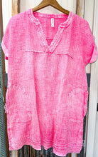 Washed VNeck Dress Fuchsia