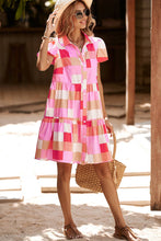 Colorblock Plaid Puff Sleeve Tiered Mini Dress