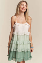 LED3104PD-SWISS DOT RUFFLED TIERED MINI DRESS-SAGE