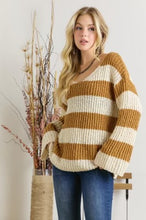 Wide VNeck Stripe Sweater Camel Beige