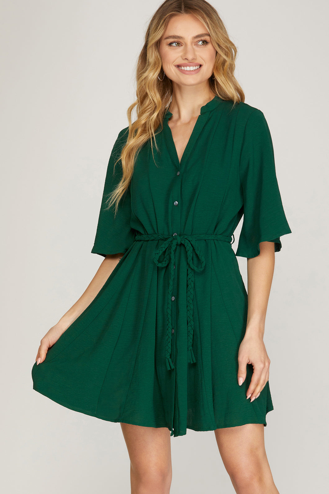 She and Sky Green Short Sleeve Button Up Dress