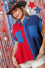 Rhinestoned Color Block Shirt