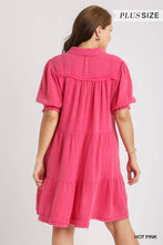 Mineral Wash Cotton Gauze Tiered Collared Dress with Smocked