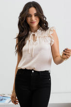 RUFFLE COLLARED FRONT TIE SLEEVELESS TOP