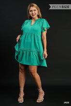 Split Neck Solid A-Line Dress with Piping