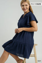 Split Neck Solid A-Line Dress with Piping