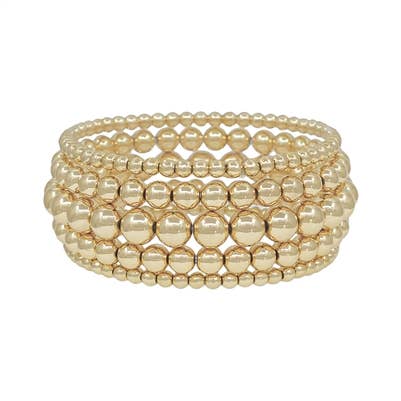 Gold Set of Five 4/6/8MM Beaded Stretch Bracelets