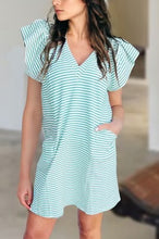 Jade Striped Vneck Flutter Sleeve Dress