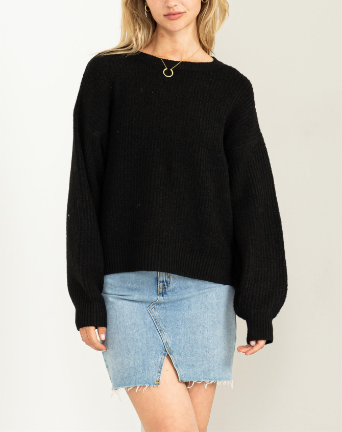 Hyfve Black Round Neck Cropped Sweater