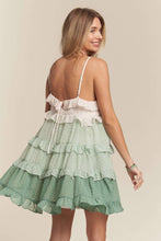 LED3104PD-SWISS DOT RUFFLED TIERED MINI DRESS-SAGE