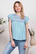 MULTICOLOR EMBROIDERY WOVEN TOP