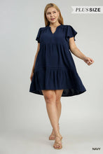 Split Neck Solid A-Line Dress with Piping