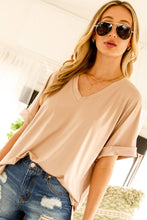 V-Neckline Drop Shoulder Folded Sleeve Knit Top  VT60441A