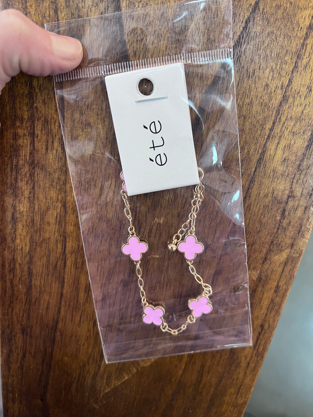 Pink Epoxy Clover Bracelet