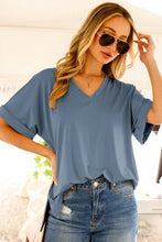 V-Neckline Drop Shoulder Folded Sleeve Knit Top  VT60441A