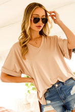 V-Neckline Drop Shoulder Folded Sleeve Knit Top  VT60441A