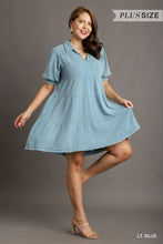 Mineral Wash Cotton Gauze Tiered Collared Dress with Smocked