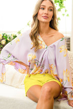 V-Neck Kimono Sleeve With Tie Floral Printed Top VT81312E