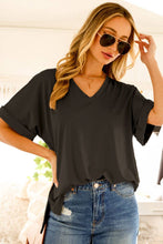 V-Neckline Drop Shoulder Folded Sleeve Knit Top  VT60441A