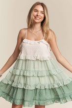 LED3104PD-SWISS DOT RUFFLED TIERED MINI DRESS-SAGE