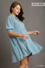 Mineral Wash Cotton Gauze Tiered Collared Dress with Smocked