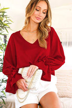 V-neck long sleeve with ruffle detail satin top VT60225M