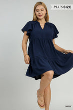 Split Neck Solid A-Line Dress with Piping