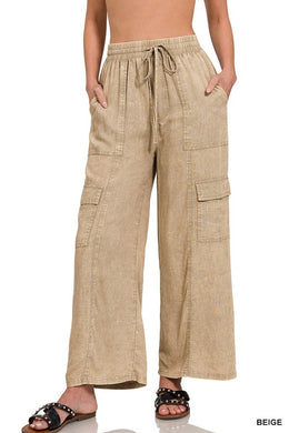 Wide Leg Cargo Pants- Beige