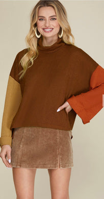 She and Sky Mock Neck Color Block Sweater