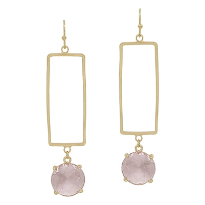 What's Hot Open Gold Rectangle with Pink Crystal Drop