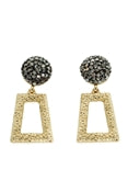 What's Hot Hematite Crushed Stone w/ Open Textured Gold Geometric Earring