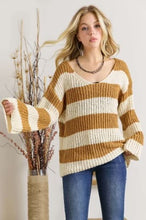 Wide VNeck Stripe Sweater Camel Beige