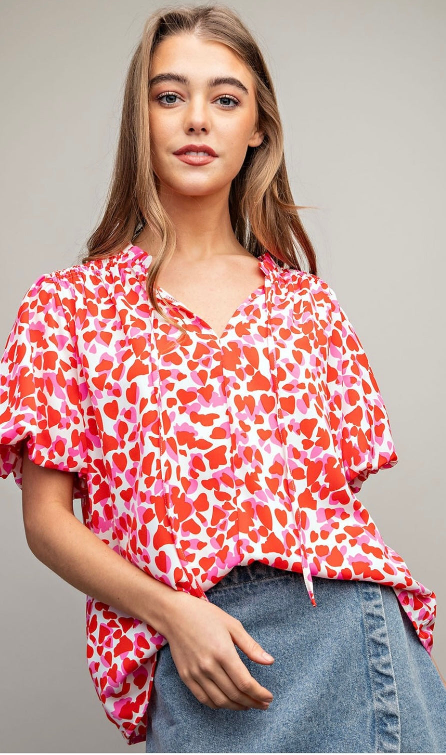 Eesome Hot Pink Printed Puff Sleeve Top