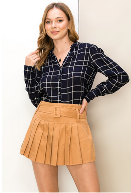 Hyfve Navy Plaid Long Sleeve Button Up Top