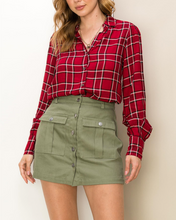 Hyfve Red Plaid Long Sleeve Button Up Top