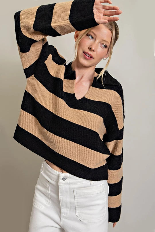 Eesome Black/Tan Striped Sweater
