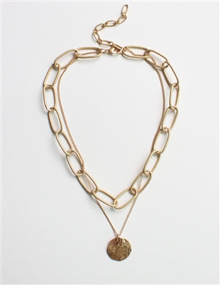 What's Hot Double Layered Chain Necklace with Gold Coin Drop